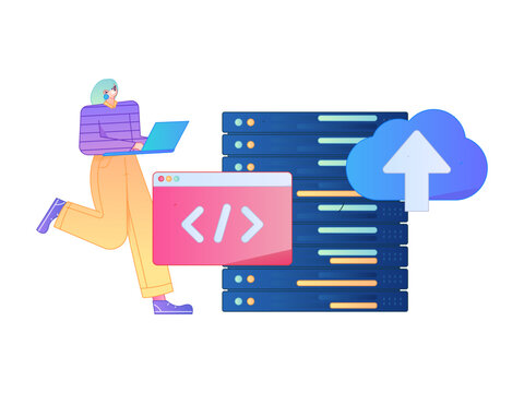 Programming teaching development flat character vector concept operation hand drawn illustration
