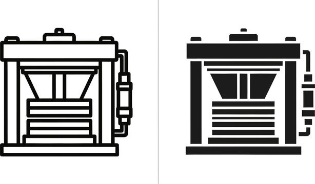 Hydraulic press machine in outline and solid fill styles on white background