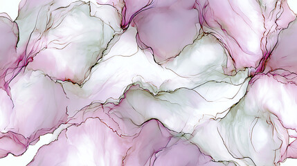 Obraz premium Translucent blush and sage pigment with organic veining creates an airy watercolor composition. Refined artistic backdrop inspired by natural stone and flowing ink.