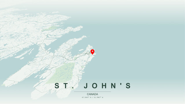 Modern minimalist vector map of St. John's, Newfoundland and Labrador, Canada. High-quality scalable illustration of St. John's city grid for posters design.