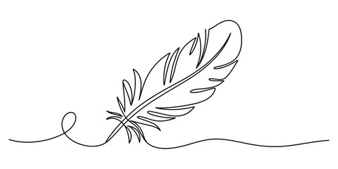 Minimalist feather line art, continuous one-line drawing, simple black feather icon, elegant minimalist illustration © SHANTO