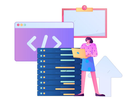 Programming teaching development flat character vector concept operation hand drawn illustration
