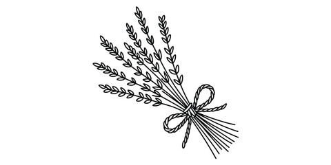 Simple hand drawn bouquet of lavender flowers tied with a rustic rope bow Vector, illustration © Nippon_Art Gallery