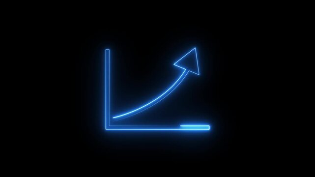 Neon blue rising graph icon animation showing financial growth on black background.