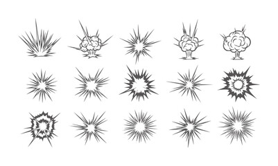 Collection of comic book style explosion bursts and mushroom clouds cartoon blast © Mehedi
