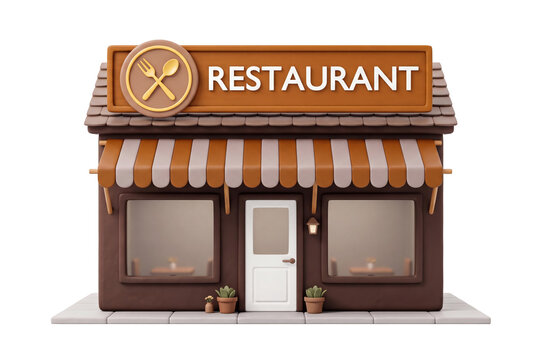 Small 3d restaurant building icon on transparent background