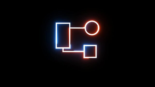 Glowing neon flow chart icon animation isolated on black background motion graphic.