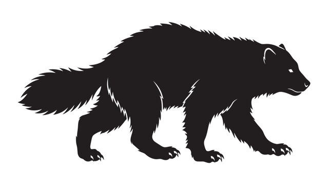 Wolverine silhouette walks steadily to display strength and wild predator instincts.
