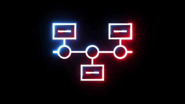 Neon glowing hierarchy diagram animation representing business structure and flow.