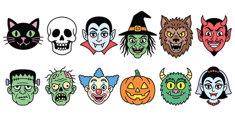 Halloween Characters and Symbols Collection with Spooky Ghosts Pumpkins Bats and Witch Elements