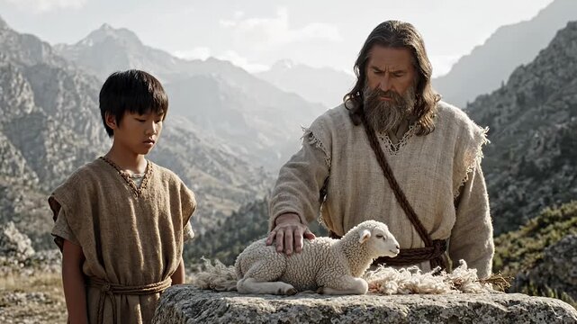 Wise Shepherd, Young Boy, and Lamb Symbolize Faith, Sacrifice, and Tradition