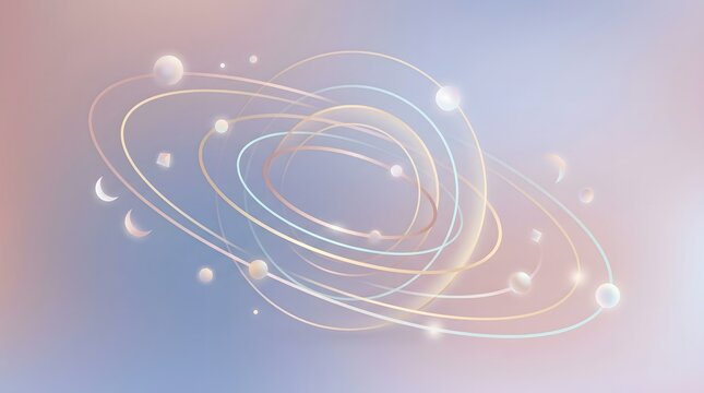 Celestial rings and lunar phases abstract pastel space illustration