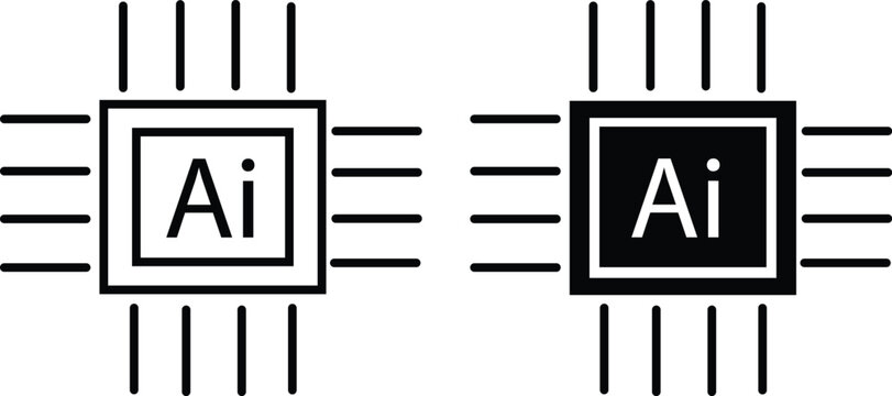 Ai chip icon set. Tech futuristic hardware interface design. Artificial intelligence microprocessor components. Neural network processor and machine learning symbols. 

