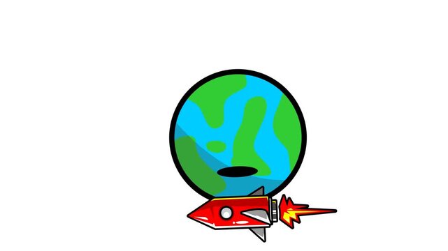 Looping animation of a rocket orbiting planet Earth
