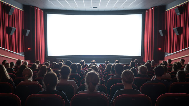 People in a Theater Facing a Large Blank White Screen