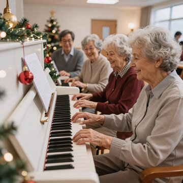 Technical Drawing Piano Older. Piano-Playing Residents Enjoy A Festive Holiday Gathering At The Nursing Home