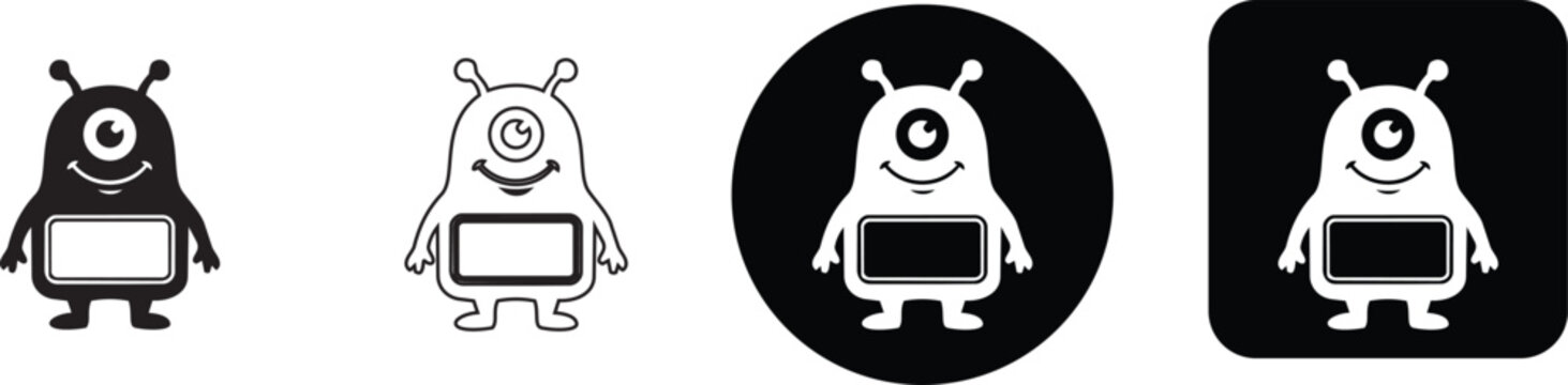 Friendly cute one eyed cyclops alien monster character icon set with antennae