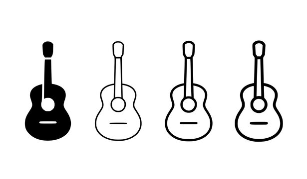 Minimal Guitar Icon Collection with Solid Fill and Three Line Weight Variations