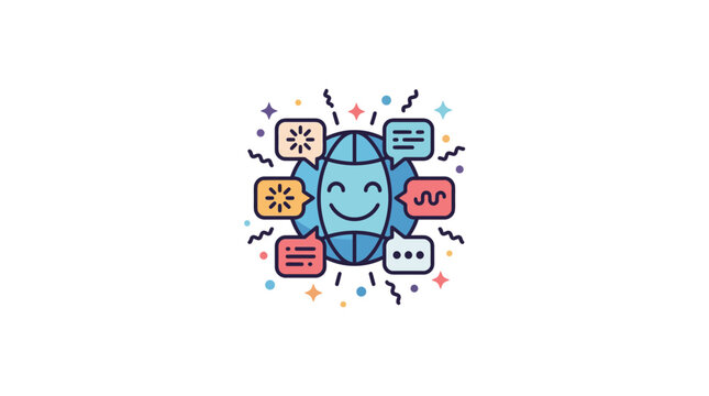 Happy Globe with Speech Bubbles - Global Communication and Connection