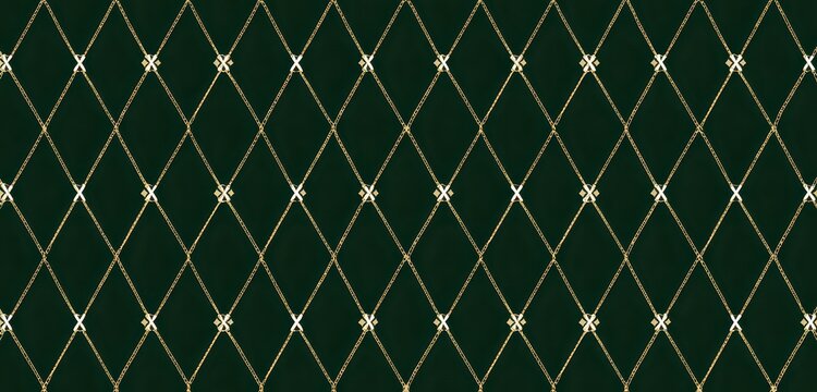 Elegant Dark Green Seamless Pattern with Thin Gold Diamond Lattice and Subtle Sparkle Overlay