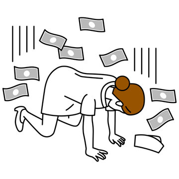 お金を失って跪いて落ち込む女性看護師