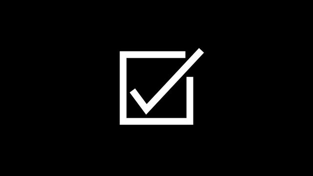 Checkmark Icons With Square Frames On Black Background White Silhouette
