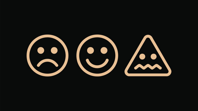 Customer feedback line icons set on black background featuring sad happy and worried expression faces for user satisfaction rating evaluation.
