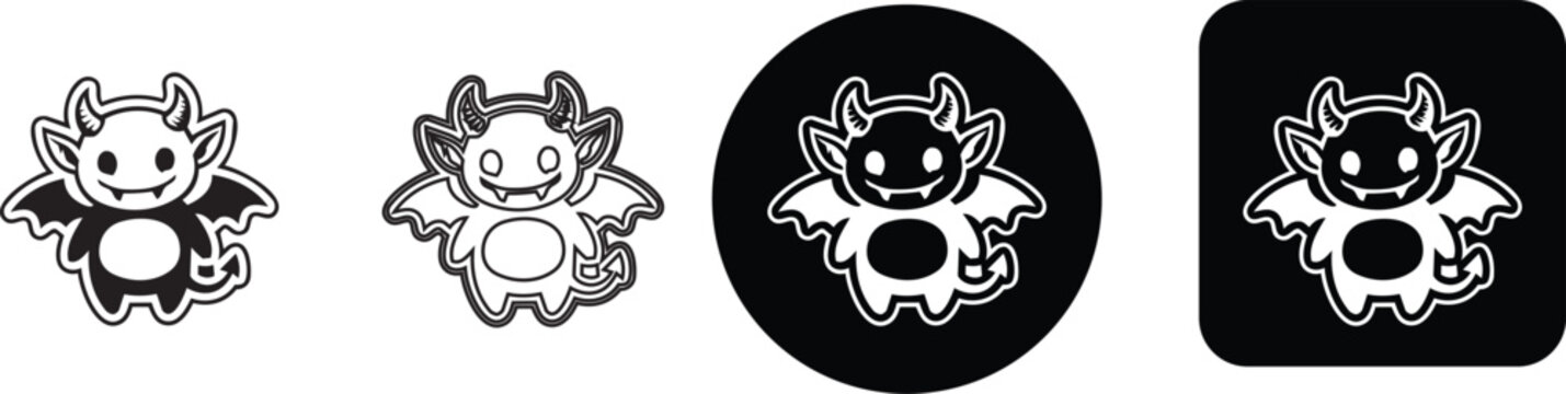 Cute little baby dragon devil mascot icon collection with horns and small wings