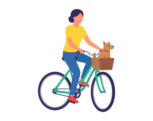 Fototapeta premium People ride a bike set. Young men and women travel by bicycle in summer. Riders are cycling. Cyclist do sports. Happy bicyclists race at walking. Flat isolated vector illustrations on white background