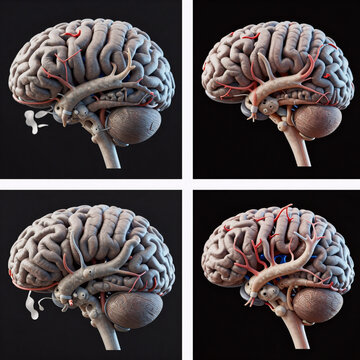 Renaissance Brain Cerebellum. A Series Of Three Images Depicting The Human Brain