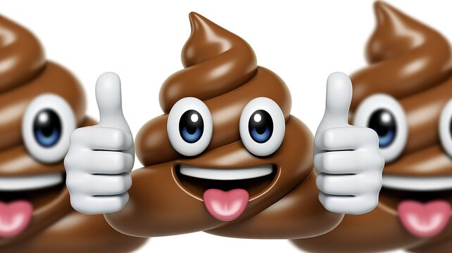 Close-up of cartoon poop emoji with thumbs up and cheerful expression