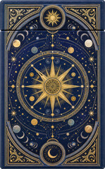 Obraz premium Ornate blue and gold celestial tarot box isolated on transparent background