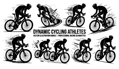 Obraz premium Cycling athlete collection vector male cyclist silhouette set