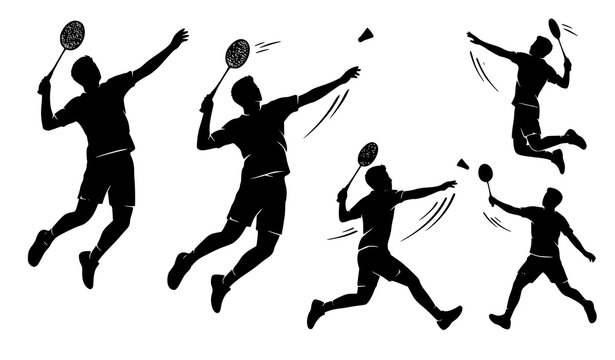 Male badminton player silhouette vector jump smash athlete illustration