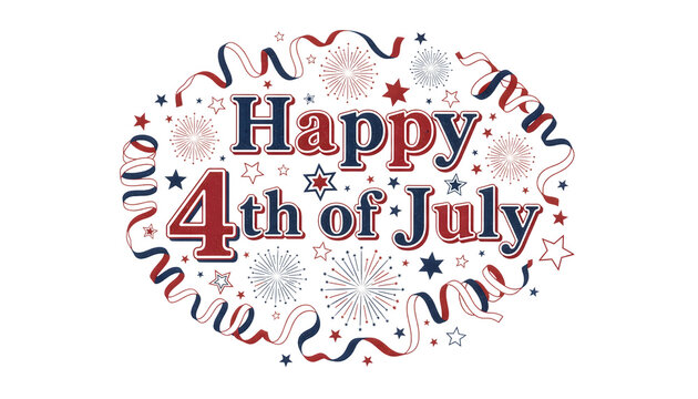 Happy Fourth of July Typography Design, Isolated On White Background.