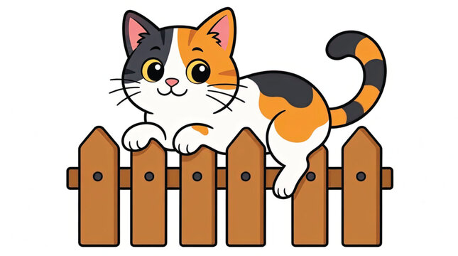Colorful Cat Leaning on Fence.