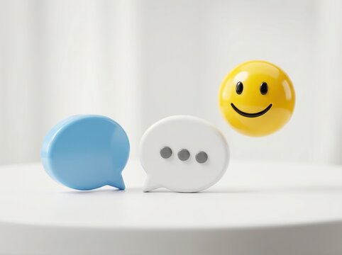 Positive customer feedback concept with floating smiley and chat bubbles