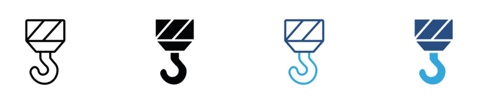 Crane Hook Icon Set. Construction Lifting, Heavy Load Handling and Industrial Towing Symbols. Vector Illustration.