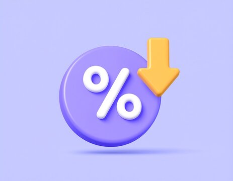Discount percentage symbol with downward trending arrow illustration