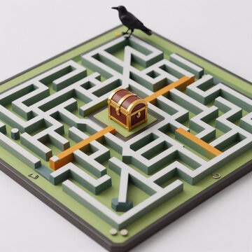 Sci-Fi Crow Go. Draw A Labyrinth Path From The Crow To The Treasure In Logic Puzzle Game