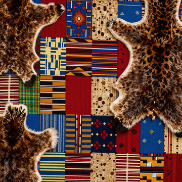 Impressionist Pattern Quilt. African Fabric And Wild Animal Skin Patchwork Wallpaper Seamless Pattern