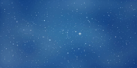 A serene deep blue sky filled with twinkling stars, a single bright star stands out, suggesting wonder and possibility. © Md
