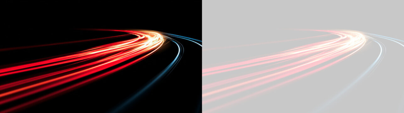 Neon lane effect png with luminous road curves, cyber speed flow and futuristic abstract illustration.