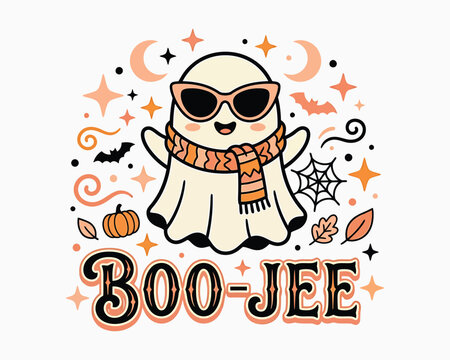 Halloween boo jee ghost cartoon character vector graphic