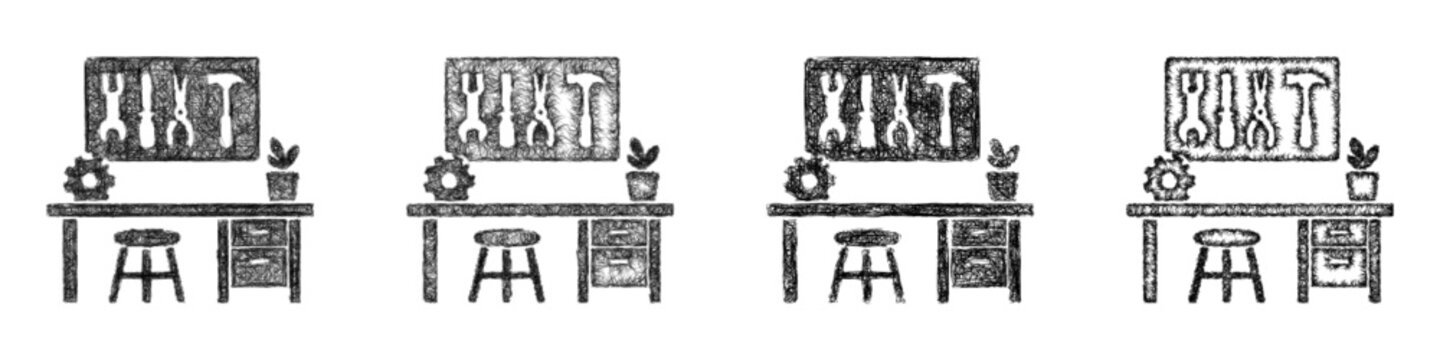 Sketch black and white makerspace icon design set