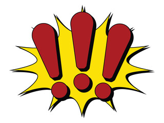 Comic speech bubble with three red exclamation marks on a transparent background, perfect for attention and alerts. © Mujahid