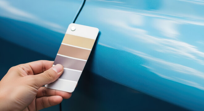Car paint color repair insurance estimate paint color card near car after accident for repair insurance claim estimate with