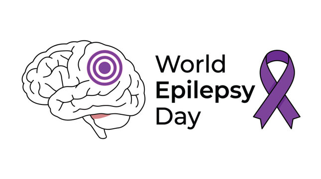 A detailed vector illustration featuring a human brain silhouette alongside a purple epilepsy awareness ribbon