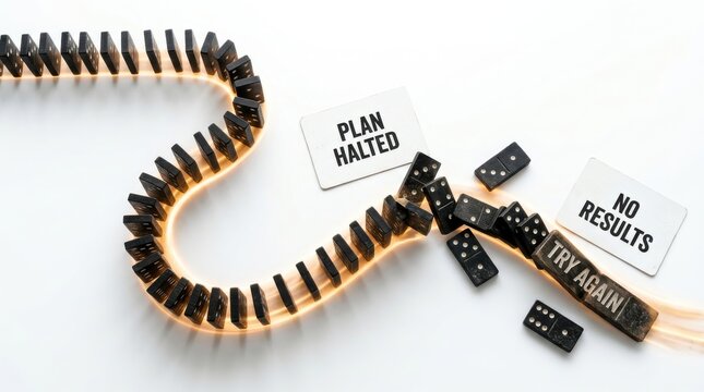 Domino chain falling with plan halted card