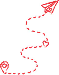 Fototapeta premium location pin vector design, Red paper plane trail, romantic journey, travel illustration
